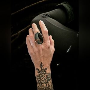 Amber Obsidian & sterling silver cocktail ring